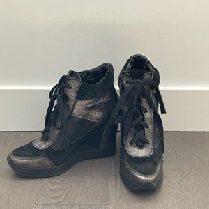 French Connection Leather-Suede Wedge Ankle Sneaker